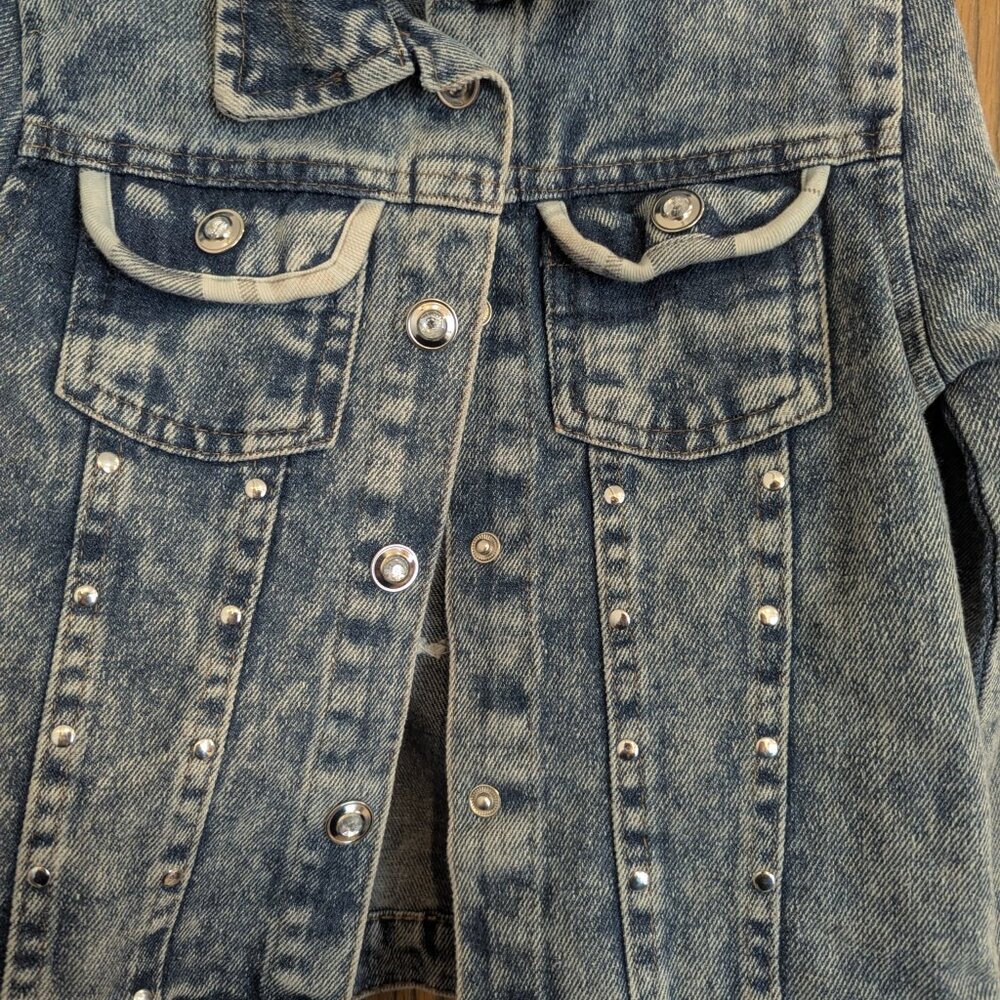 Little‎ Lass Studded Bling Heart Snap Denim Jean Jacket-Girls 5 - Picture 3 of 6